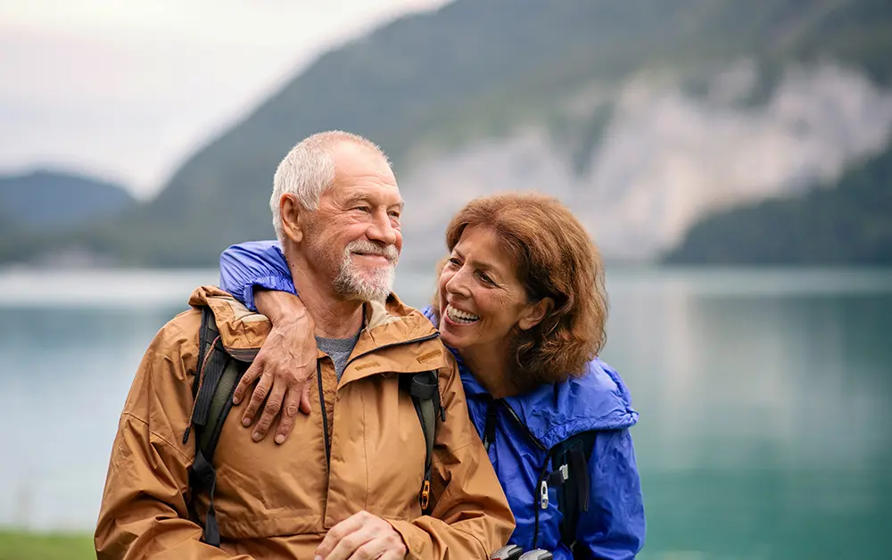 Old couple embracing